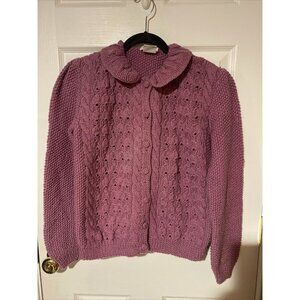 ROBERTA FROST HAND KNIT WOOL CARDIGAN PETER PAN COLLAR CROPPED CABLE SZ:S
